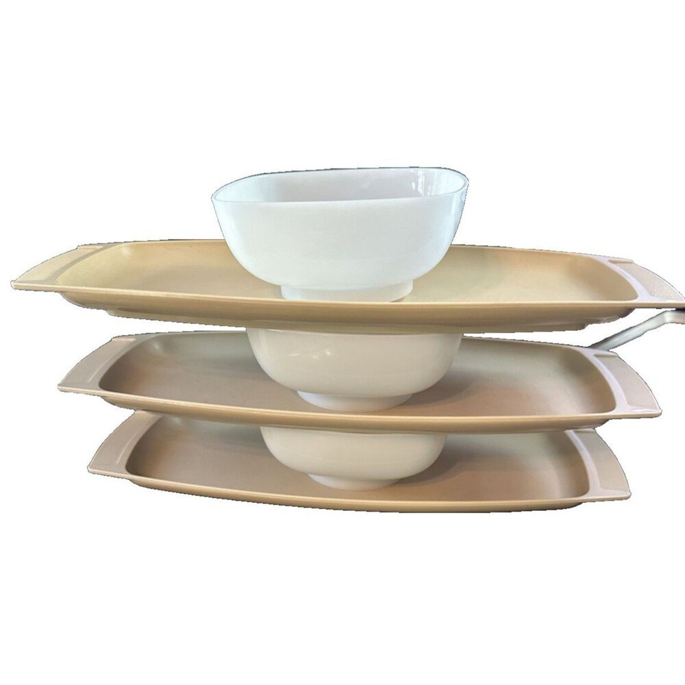 Vintage Set of 3 771 Tupperware Almond Chip and Dip Snack Serving Tray with Bowl